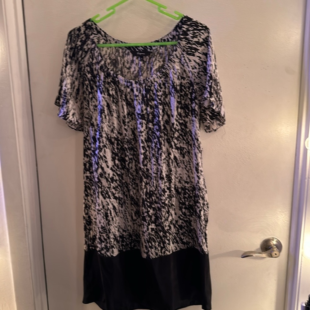 Espresso sheath dress, animal print with black banded bottom